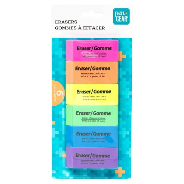 Walmart Canada Latex Free Erasers, Pack of 6 Multi Colour Erasers